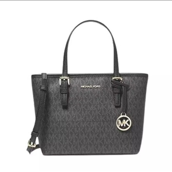 Michael Kors Jet Set Travel XS‎ Carryall Convertible  Tote Leather PVC Black New - Picture 1 of 8